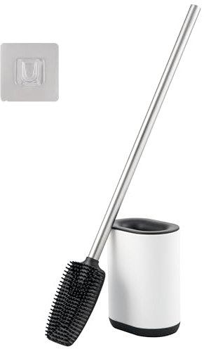 WC-Garnitur BARBENA, weiß, mit Flexibler 3in1 Bürste aus elastischem TPR-Material mit Wandhalterung // WC-Bürste Edelstahlgriff