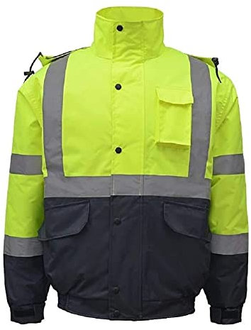 Reflektierende Sicherheitsjacke, Hi Vis Viz Warnschutzjacke Sicherheitsmantel Reflektierender Bomber Winter Trendige Arbeitskleidung 2-Ton Pilotenbauer Softshell Arbeitskleidung Baustelle Warmes Obert