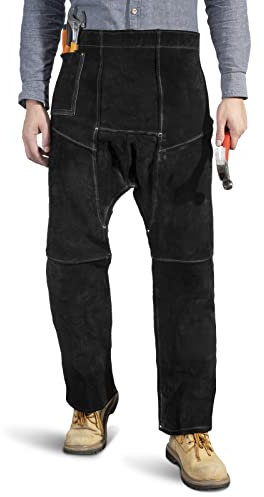 LeaSeek Pantalon de soudage en cuir - Résistant à la chaleur et aux flammes - Protection des jambes de sécurité pour homme et femme - Réglable de M à XXXL, Noir, Medium 34-Inch