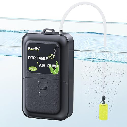 Pawfly Aquarium Air Pump 2.5 L/min Battery Powered Oxygen Pump for 20-120 L Fish Tanks Buckets Portable Silent Aerator Pump for Outdoor Fishing, Power Outage and Fish Transportation