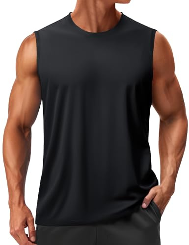 TACVASEN Tops Musclés pour Hommes sans Manches pour S'entraîner Regular Fit Gilet De Gym pour Protection Solaire Noir,M