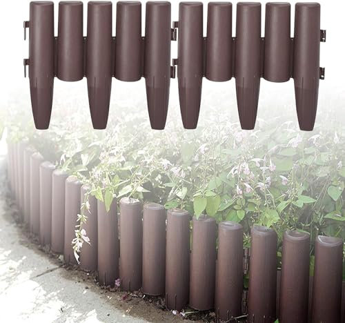 LARS360 2,8m Kunststoff Holzoptik Rasenkante Beeteinfassung Mähkante Garden Border Wetterfest Gartenpalisade Beetzaun 1 Element (L x H): 28 x 24cm Braun