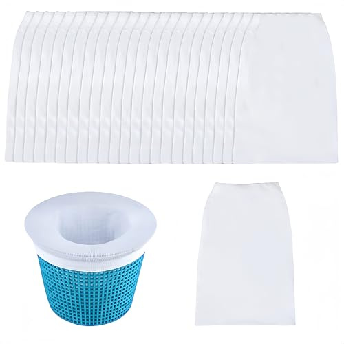 Accfore Lot de 30 chaussettes filtrantes pour piscine hors sol et creusée - Maille ultra fine pour panier d'écumoire de piscine - Filtre les débris et les feuilles - Blanc - 30