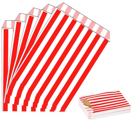 MORAINJAY 100 Pezzi Sacchetti Carta Rosso Piccoli,13x18cm Buste Regalo Sacchetti Alimenti|Caramelle|Cioccolatini|Biscotti,Party Bag per Halloween,Natale,Feste,Matrimoni