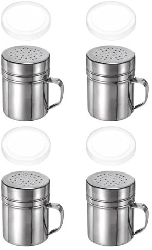 sourcing map 4pcs Salt Dredge Shakers 10 Ounce Stainless Steel Seasonings Spice Shakers with Handle and Lid for Salt Sugar Flour