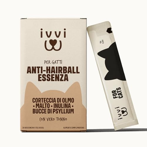 ivvi Anti Bolas de Pelo para Gatos – Anti-Hairball Esencia Crema Funcional con Malta, Olmo Rojo, inulina y psyllium – Ayuda a Eliminar Bolas de Pelo – 30x15g – con atún Real