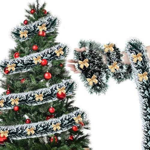 ZoneYan Guirnalda de Oropel de Navidad, 5 Piezas, 2m Espumillón Brillante Con Lazo Rojo, para Decoración de Bodas y Fiestas (Oro)