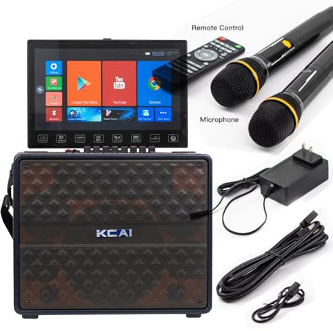 Karaoke Machine with Lyrics Display Touch Screen, WiFi, Mobile Screen Projection. Speaker Bluetooth con 2 microfoni, Outdoor Party, Family Gathering, portatile Karaoke Singing Machine