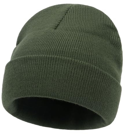 BrightGlow förälder-barnmössa unisex beanie-mössa varm vinter stickad mössa baby vintermössa vindtät akryl stickad mössa skidmössa termisk stickad mössa beanie-mössor för utomhus, Armégrön (barn), M