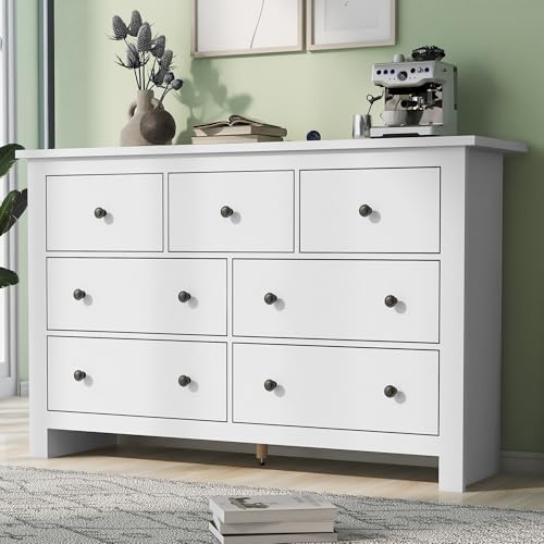 Lexiou Mueble de comedor minimalista moderno de gran capacidad, buffet con varios cajones, mueble de bar con 7 cajones para entrada, cocina, comedor y salón (blanco)