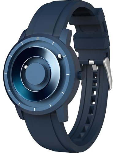 EUTOUR Magnetische Uhren für Männer 5AM 40MM Specular Dial Quarz Magnet Uhren mit Kugellagern und Silikon Uhrenarmbänder Einzigartige Männer Handgelenk Analog Uhr Blau