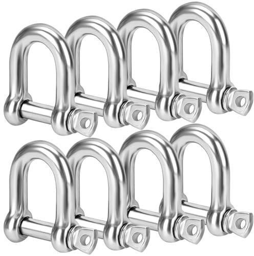 LDHHYH Lot de 8 manilles M12 D en acier inoxydable 304, 24 x 12 mm, surface lisse avec capacité de charge de 800 kg, manilles à chaîne à goupille à vis pour marine, remorquage, escalade et utilisation