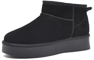 GemChve Bottines Fourrées Femme,Chaussure Hiver Boots Chaude Confortables Antidérapant Botte de Neige Femme Empeigne en Cuir Suédé Black 39 EU