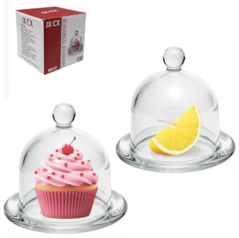 Oceano Set 2 Campane per Dolci in Vetro con Piattino, Mini Cloche Trasparente 12.5cm, per Dessert Cupcake Torte Biscotti Muffin Limone Pane Feste Matrimoni Compleanni Elegante