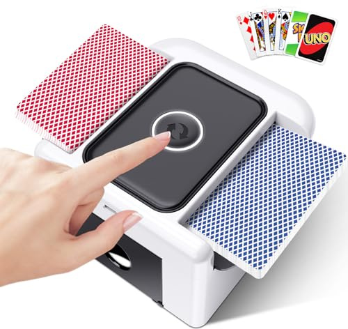 Automatic Card Shuffler 2 Deck,Quite playing Card Shuffler Machine 1-4 Deck with Type-C Rechargeable Battery,Dual Mode Low Noise Portable Shuffler for UNO,Skip-Bo, Poker,Blackjack,Texas Hold’em