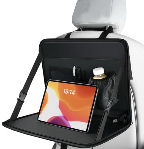 Bandeja de asiento trasero para comida, respaldo de asiento plegable escritorio para computadora portátil - organizador de mesa de vehículo, accesorios de escritura y comida para el interior del