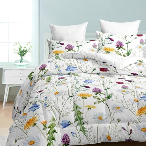 Dozrmey Bettdecke 220x240 cm 4 Jahreszeiten Bettdecke, Bunter Blumendruck Mikrofaser Steppdecke, Weiche und Bequeme Ganzjahresdecke, Deal für Allergiker