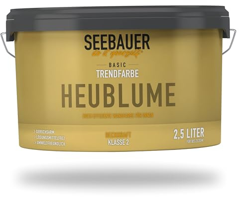 SEEBAUER diy Trendfarbe Gelb 2,5L (No. T08 Heublume) für den Innenbereich - Edelmatte Wandfarbe Gelb - Hochdeckende Innenfarbe in Profi-Qualität