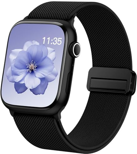 Higgs Elastisch Solo Loop Armband Kompatibel mit Apple Watch 40mm 44mm 42mm 46mm 41mm 45mm 38mm 49mm Damen Herren, Magnetverschluss Textil Nylon Band für iWatch SE Series 11 10 9 8 7 6 5 4 Ultra 3 2 1