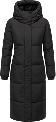 Navahoo Damen langer Wintermantel warmer Steppmantel mit 2-Wege-Reißverschluss und verstellbarer Kapuze Taublüte XIV Black Gr. 5XL