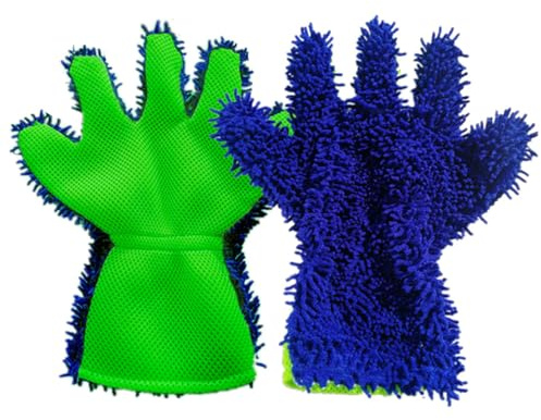 SEIWEI 2 guanti da lavaggio auto, guanti in microfibra di ciniglia e rete con design a cinque dita, guanti di pulizia riutilizzabili per auto, camion, moto e ponti per barche
