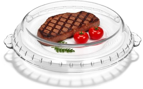 Ciieeo Molde de Vidrio Redondo para Tarta de 25 cm con Tapa Antisalpicaduras para Microondas, Bandeja de Vidrio Transparente para Hornear Pastel y Flan, Fuente para Horno y Cocina Al Vapor (10 Pulgada