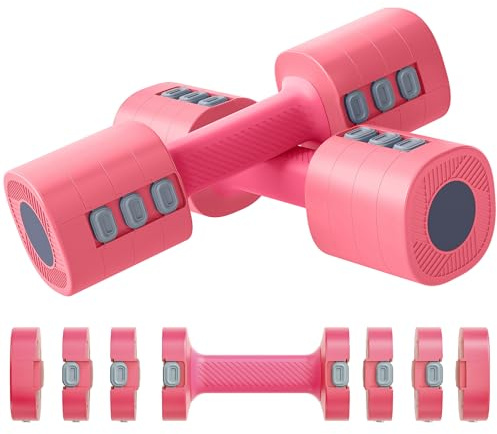 SPORTNOW Ensemble d'Haltères Réglables 2 x 2,5 kg 4 en 1, Rose Cerise