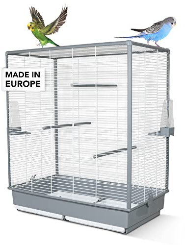 GarPet Vogelkäfig - Stabiler Käfig für Vögel - Papagei-Käfig mit Sitzstangen - Premium Voliere - Vogelhaus aus Metall 70 x 40 x 80 cm - Grau
