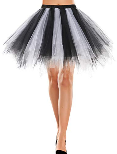 Bbonlinedress Damen Tütü Tutu Rock Minirock Petticoat Cosplay Tanzkleid Dehnbaren Mini Skater Tutu Rock Ballettrock Tüllrock Tanzen Kostüme Weihnachten Black-White S