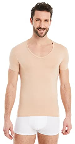 FINN Business Unterhemd Herren Kurzarm mit V-Ausschnitt - Unterziehshirt Männer aus original Lenzing® Modal Stoff - Das perfekte T-Shirt unter Hemd und Anzug Hautfarbe Nude XXL