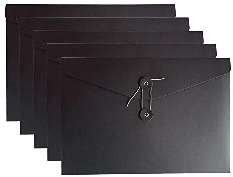 VANRA Carpeta de papel kraft para archivos, con bolsillos para proyectos, organizador de documentos, sin expansión, tamaño A4 (negro, paquete de 5)