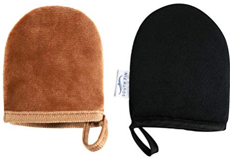 2 x Selbstbräuner-Handschuh mit für Skinerale, gepolsterter Mikrofaser- , Sonnenloser Bräunungshandschuh, Gesichts- für Gesicht und Körper