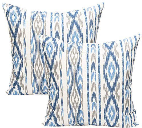 TRESMESTRES Sofa Kissenbezüge - Mediterranes, Bunt, Ikat - Bett Kissenhüllen Set 2er - Deko Kissenbezüge 50x50 cm - Himmelblau
