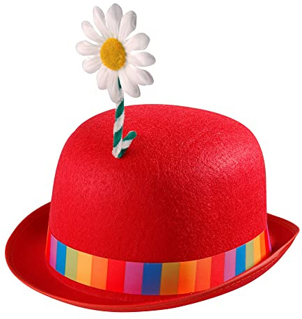 Widmann - Cappello da clown, con fiore, bombetta in feltro, cappello, berretto, costume, carnevale, festa a tema
