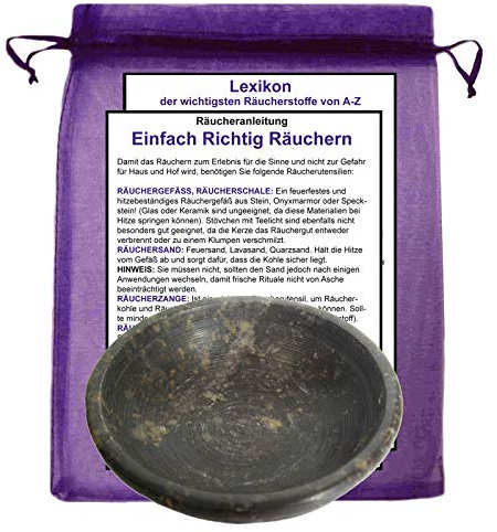 Räuchergefäß RÄUCHERSCHALE - 8cm Steinschale zum RÄUCHERN & AUSRÄUCHERN für JEDES Räucherwerk, Hausreinigung, Rauhnächte UVM. mit Stoffbeutel. 95840-B