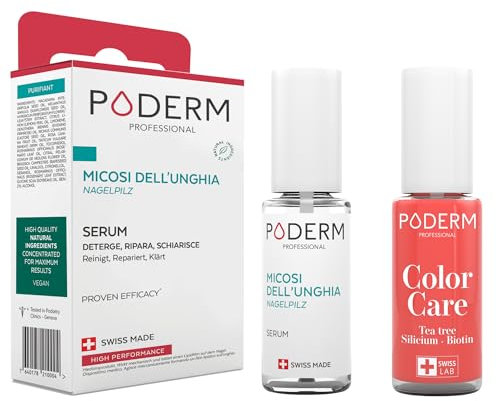 PODERM - 2 PRODUCTOS | MICOSIS DE LA UÑA TRATAMIENTO 2en1 | Esmalte de uñas Rosa Coral | BIO | TRATA Y DA COLOR | Tratamiento profesional Pies/Manos | Fácil y rápido | Fabricado en Suiza