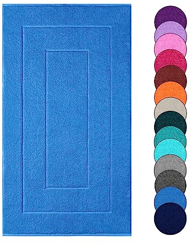 Lashuma Bad Teppich waschbar Baumwolle 50x90 cm, London Teppich Flauschig Blau - Capri