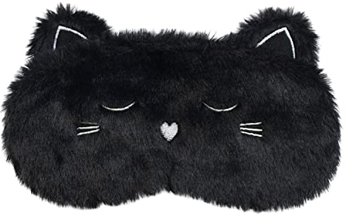 Ulife Mall 3D Gattino Nero Mascherine per Dormire Maschera per gli Occhi per Viaggio, Benda Occhio Traspirante Maschera di Sonno in Peluche Copertura degli Occhi per Bambina Donna Ragazzi -Nero