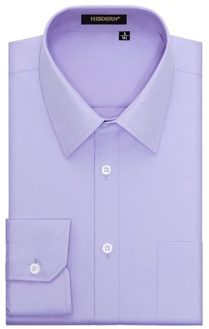 HISDERN Men's Shirts Formal Dress Shirt Long Sleeve Regular Fit Casual Shirt Solid Button Up Shirts Light Purple 3XL
