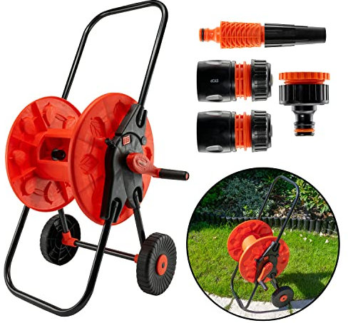 60m Capacity Garden Hose Reel/cart with fold Down Handle +Free Hose Connector KIT
