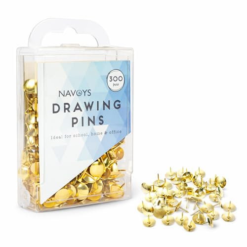 300 Metal Drawing Push Pins, Brass Thumb Tacks for Notice Boards, Art and Crafts, Work/Office, Map Marking and More (300 Drawing Pins)