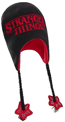 Stranger Things Beanie Hat with Ear Flaps for Kids and Teenagers - One Size Children's Winter Hats - Gifts for Kids Black/Red