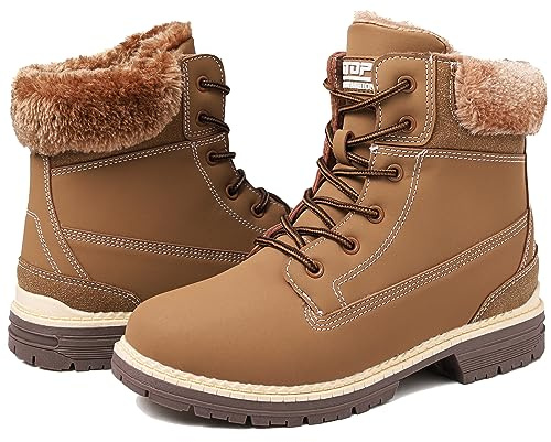 Womens Snow Winter Boots Waterproof Ladies Ankle Walking Boots Womens Warm Fur Lined Hiking Walking Shoes Mid Calf Lace up Lightweight Non-Slip Outdoor Shoes