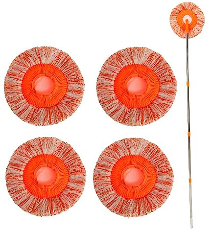 Mopa redonda giratoria 360 grados con 4 barras extraíbles y cabezales intercambiables, multifunción, de microfibra ajustable, con barra telescópica para la pared del suelo del coche (B)