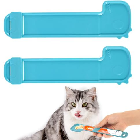 NQEUEPN 2pcs Cat Strip Feeders, Cartoon Cute Cat Strip Squeeze Spoon Multifunctional Cat Lick Treat Dispenser for Happy Wet Food Liquid Snack Puree Feeding Pet Supplies (Blue)