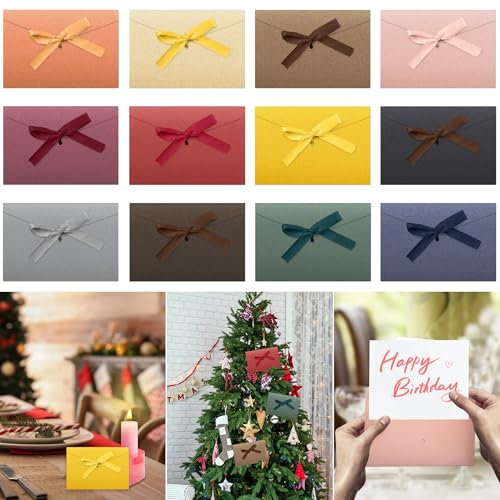 12 Stück Farbige Umschläge mit Band, Bunte Briefumschläge Kraftpapier Umschlag mit Schleife, 12 Farben Umschläge Hochzeit Einladungen Briefumschläge für Weihnachten, Geburtstag, Hochzeit, 17.5*12.8 CM