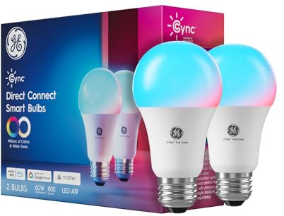 Cync GE A19 LED Smart Light Bulbs, Room Decor Aesthetic Bluetooth and WiFi Color Changing Lights, LED Indoor Light Bulb, Compatible with Alexa and Google (2 Pack)