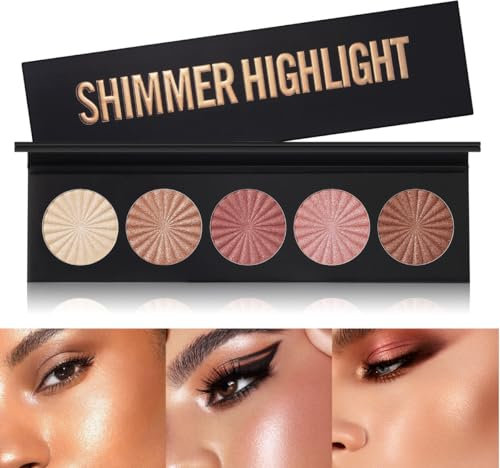 KARLOR Gesicht Highlighter Palette, 5 Farben Highlighter Kontour Makeup Champagner Golden Bronzer Rosa Highlighter Perlmutt Schimmer Glitzer hochglänzend Highlighter Puder Lidschatten Palette