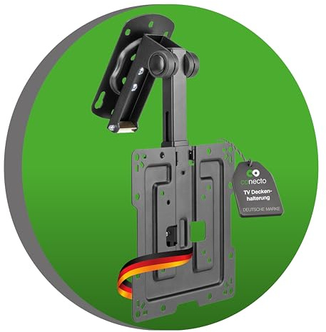 Conecto Support TV pour Plafond, adapté aux téléviseurs de 19 à 43 Pouces, Pliable, réglable en Hauteur, pivotant, inclinable, jusqu'à VESA 200x200, Noir