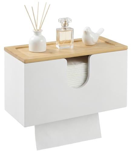 DTLLCZP Distributeur de Serviettes en Papier en Bambou - Support Mural ou de Table - 27,5 x 16 x 13 cm avec Couvercle magnétique - pour Pliées en V/C/Z, Cuisine, Salle De Bain, Blanc